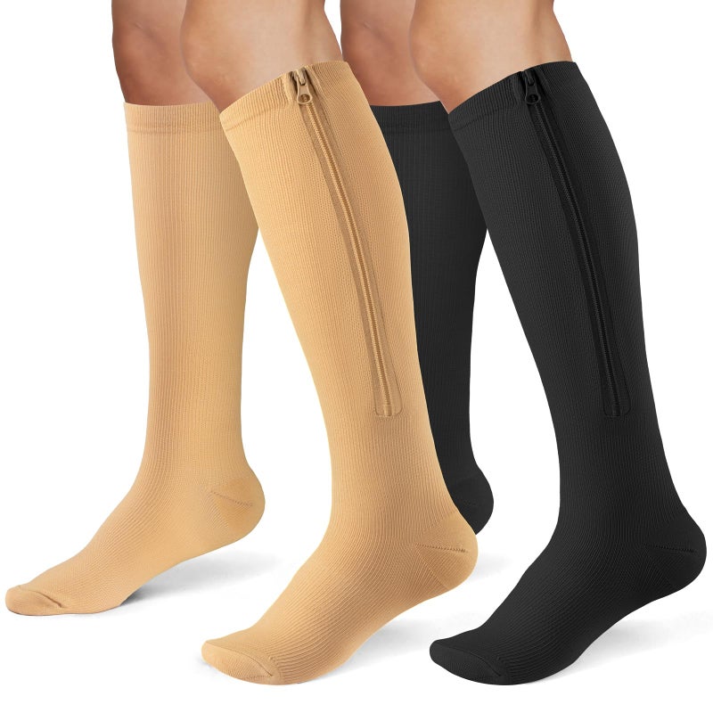Zipper Compression Socks for Women Men 2 Pairs1520mmhg Closed Toe Compression Stocking is Best for Athletic RunningHiking